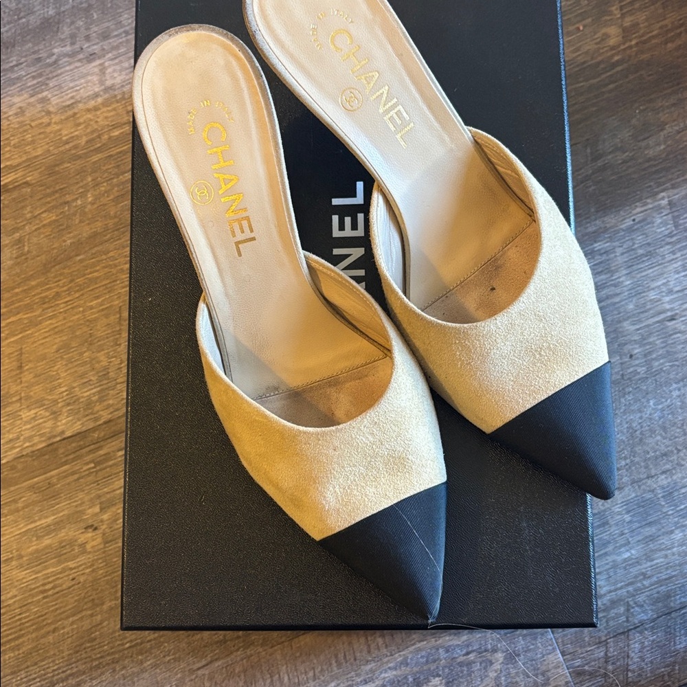 Chanel classic kitten heel suede and gross grain mules - 30.5 - Picture 6 of 12